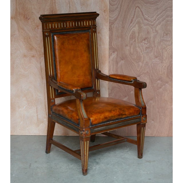 Restored 19th Century Antique Russian Mahogany & Gilt Metal Partner Desk With Leather Armchair For Sale - Image 11 of 12
