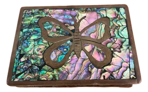 Mexican Taxco Abalone Shell Brass Butterfly Box