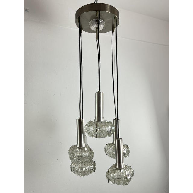Italian 6-Light Cascade Steel and Crystal Chandelier, 1970s For Sale - Image 9 of 18