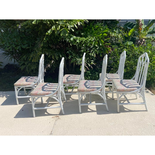 Chinoiserie Vintage Henry Link for Lexington Rattan Cathedral Dining Chairs - Set of 6 For Sale - Image 3 of 15