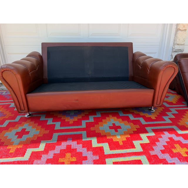Vintage Danish Brown Leather Tufted Sofa / 2 Seater Lounge / Loveseat For Sale In Austin - Image 6 of 8