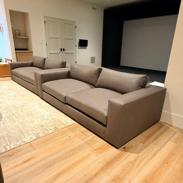 Pair of Crate & Barrel Oceanside 89” Leather Sofas For Sale - Image 10 of 16