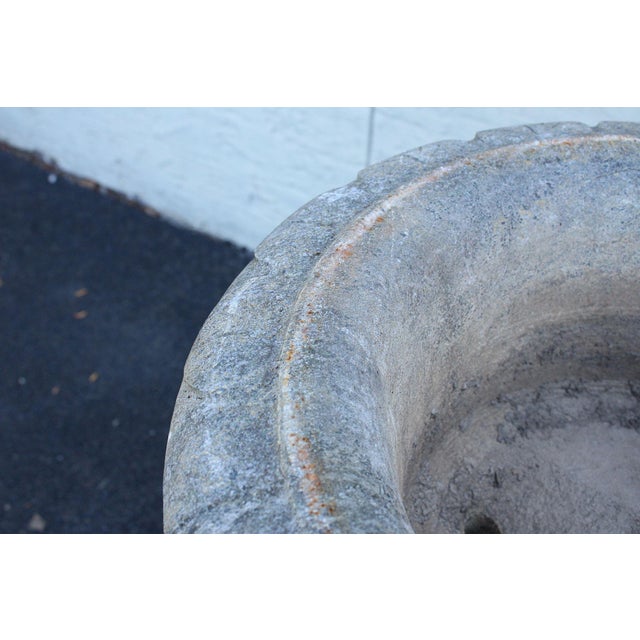 Gray Vintage Pair Of Carved Granite Three Piece Garden Urns On Pedestals For Sale - Image 8 of 18