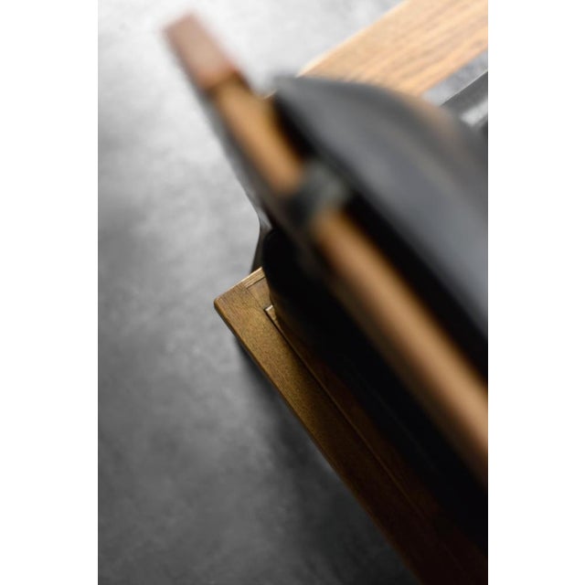 Mid-Century Modern German Oak and Black Leather Sofa, 1960s For Sale - Image 12 of 18