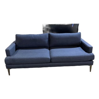 West Elm Navy Blue Twill Sofa For Sale