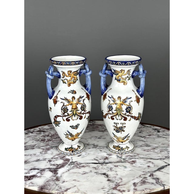 20th Century Renaissance Collection Vases from Gien, Set of 2 For Sale - Image 5 of 8