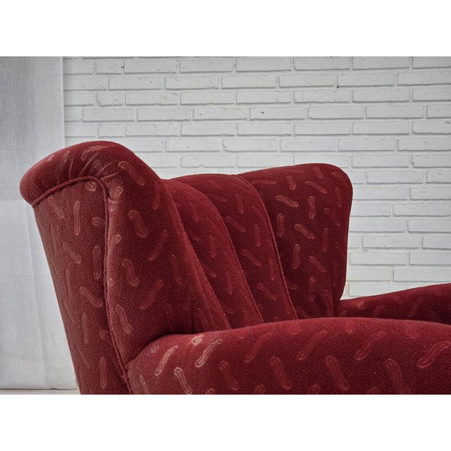 Wood Vintage Danish Relax Chair in Red Furniture Wool, 1950s For Sale - Image 7 of 18