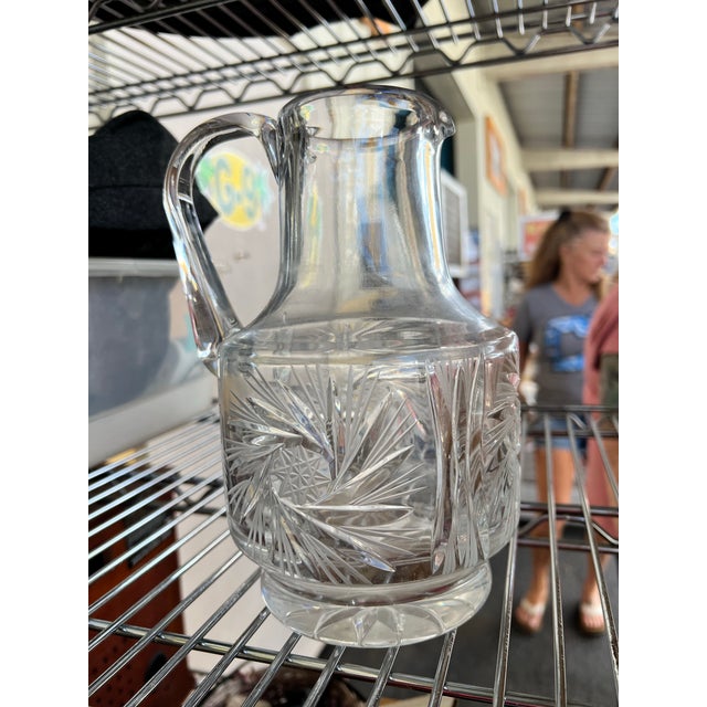 1960s Mid 20th Century Art Nouveau Bohemian Cut Crystal Pinwheel & Hobstar Pitcher For Sale - Image 5 of 8