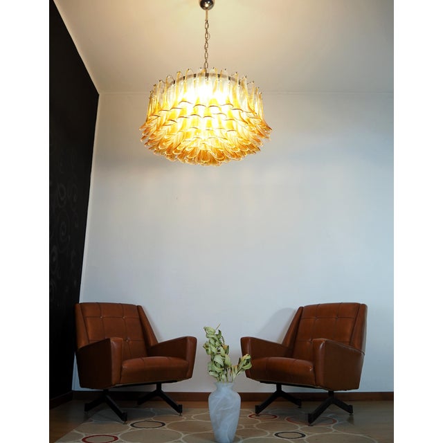 Large Murano Glass Chandelier with Amber Transparent Glass Petal, 1990 For Sale - Image 14 of 15