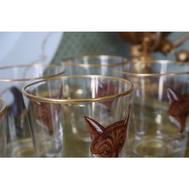 Mid-20th Century Cyril Gorainoff–Attributed Hand-Painted Fox Mask Cocktail Glasses — Set of 8 For Sale - Image 13 of 15