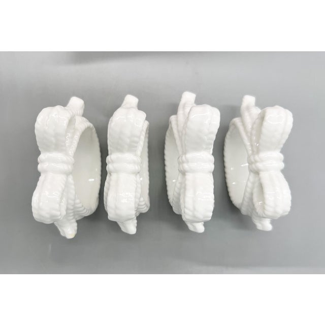 Ardalt Vintage White Ceramic Bow Napkin Rings — Coastal / Traditional / Hollywood Regency - Set of 4 For Sale - Image 4 of 9