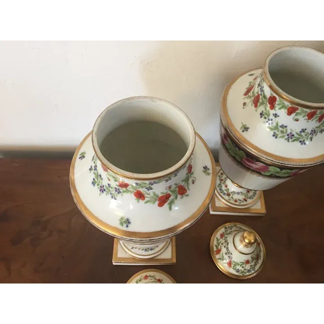 Antique 18th Century French Louis XVI Porcelain Urns with Covers - A Pair For Sale - Image 9 of 13