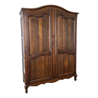 Antique French Louis XVI Style Carved Oak 2-Door Wardrobe For Sale