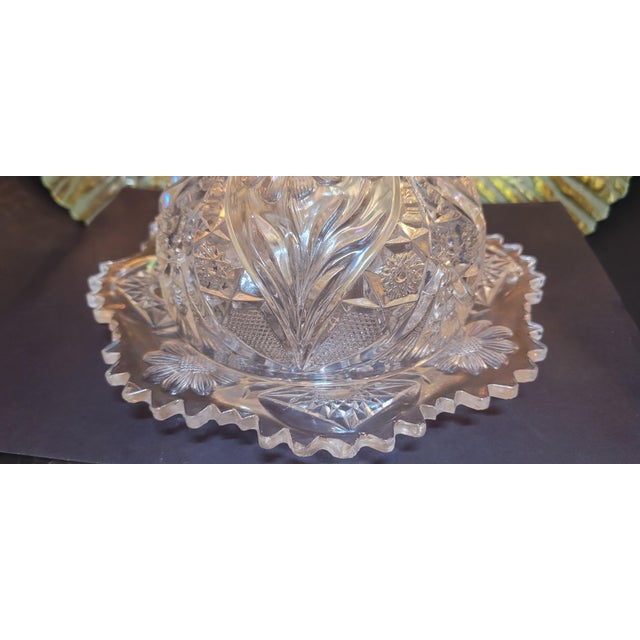 Antique Imperial Glass Eapg 474 "La Rochelle" Cosmos Clear Round Covered Butter Dish, C. 1910 For Sale - Image 9 of 11