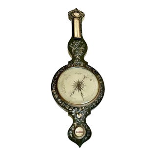 19th-Century Victorian Banjo Mother Pearl Wall Barometer For Sale