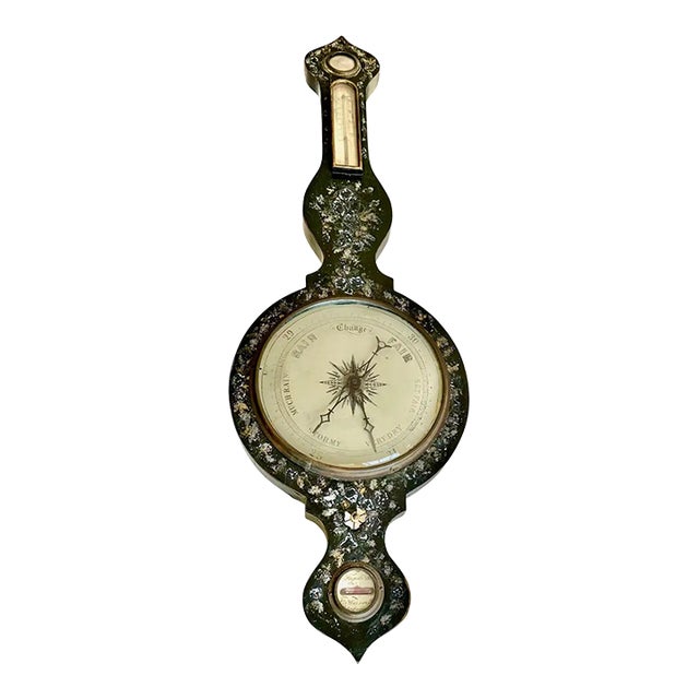 19th-Century Victorian Banjo Mother Pearl Wall Barometer For Sale