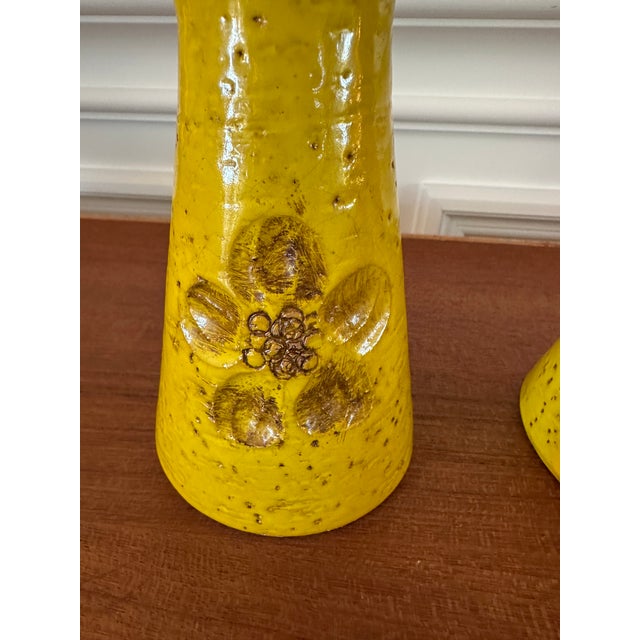 1960s Vintage Rosenthal Netter Aldo Londi for Bitossi Yellow With Bronze Overglaze Art Pottery Candleholders, Made in Italy - A Pair For Sale - Image 5 of 12