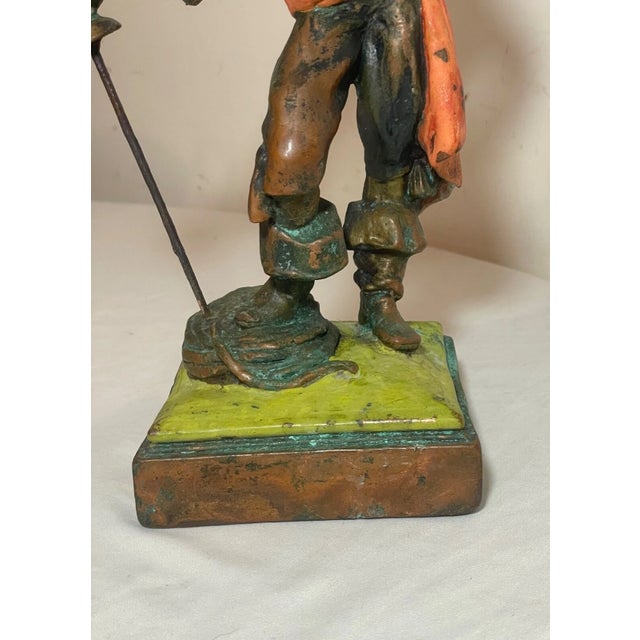 Tall Antique Detailed Polychromed Bronze Clad Figural Paul Herzel Pirate Statue For Sale - Image 10 of 12
