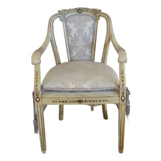 French Neoclassical Grey Painted Armchair With Wedgwood-Style Medallions For Sale