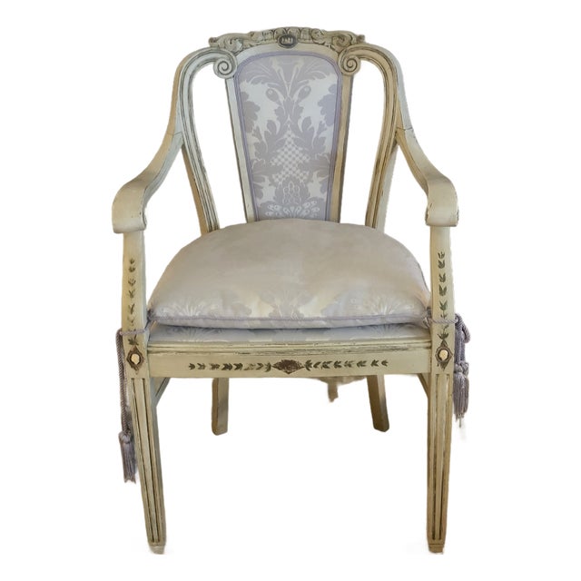 French Vintage Louis XVI Revival Grey Painted Armchair With Wedgwood-Style Medallions For Sale