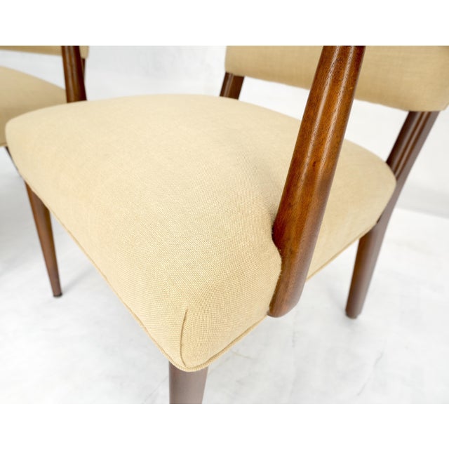 Mid-Century Modern New Solid Linen Upholstery Walnut c1960s Arm Chairs Risom Style Restored MINT For Sale - Image 3 of 11