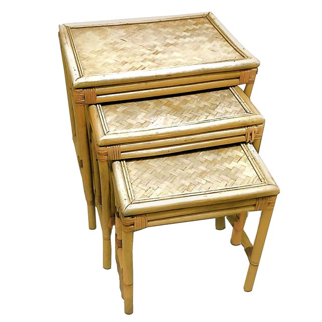 Mid 20th Century Vintage Rattan Nesting Tables Set of 3 Chairish