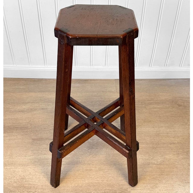 Antique Arts & Crafts Wood Octagonal Plant Stand Table For Sale - Image 4 of 10