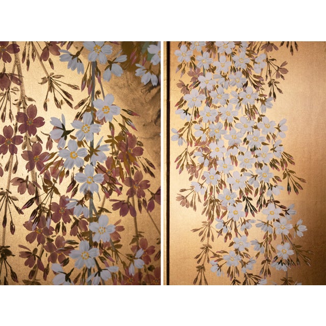 1980s Shōwa Era Japanese Byobu Screen "Blossoming Cherry Tree" For Sale - Image 9 of 15