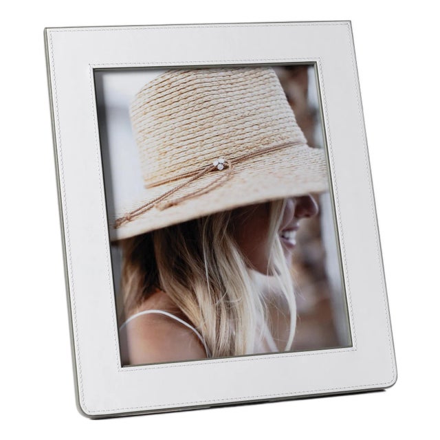 Nappa Leather Photo Frame, White & Gray- 8" x 10" For Sale