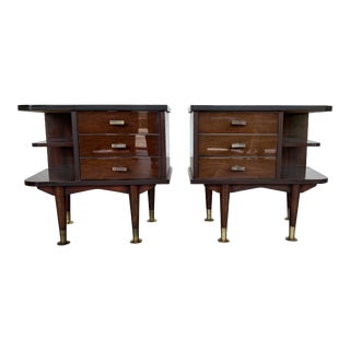 Vintage Mid Century Modern Night Stands or Storage End Tables With Drawers - Set of 2 For Sale