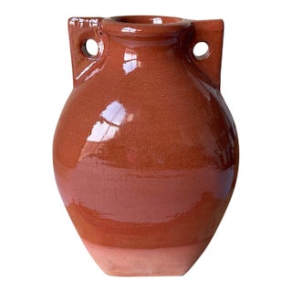 Signed Gary Nieter Terracotta Pottery Vase Rustic Farmhouse French Country Artisan Jug For Sale