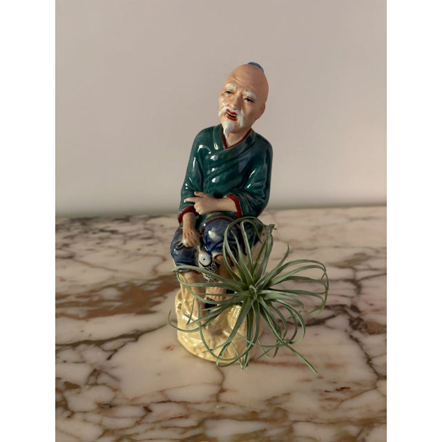 Ceramic Vintage Porcelain Chinese Fisherman Figurine For Sale - Image 7 of 8