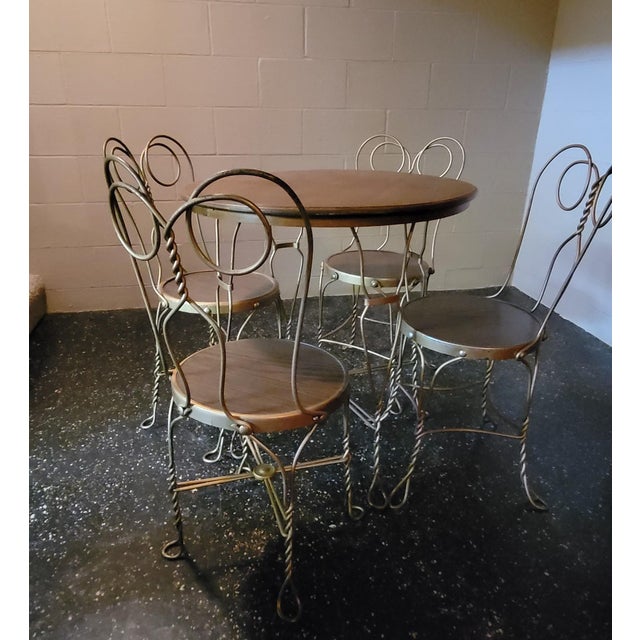 Antique Wrought Iron Ice Cream Parlor Table & 4 Chairs Chairish