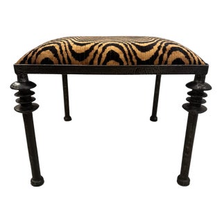 Iron Bench Upholstered in Clarence House Fabric For Sale