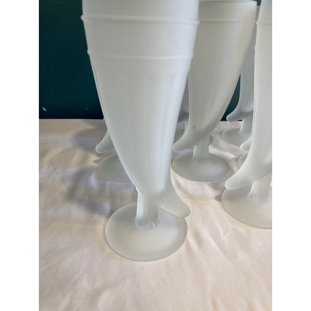 Vintage Frosted Horn-Shaped Pilsner Glasses, Set of Eight For Sale - Image 4 of 11