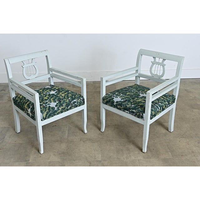 Biedermeier 19th Century Pair of Biedermeier Painted Armchairs in New Upholstery For Sale - Image 3 of 10