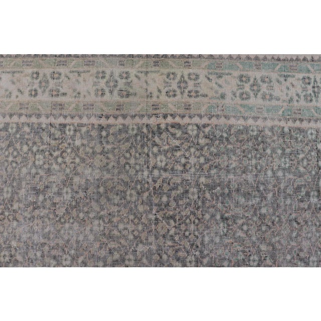 Textile Mid 20th Century Vintage Hand-Knotted Distressed Turkish Rug in Wool With All-Over Floral Pattern For Sale - Image 7 of 13