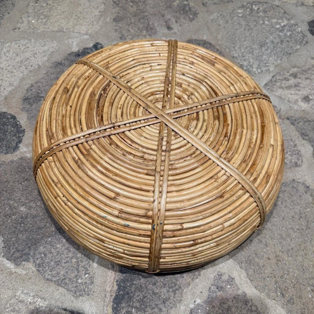 Gabriella Crespi Mid-Century Modern Rattan and Brass Centerpiece Bowl, Italy, 1960s For Sale - Image 4 of 7