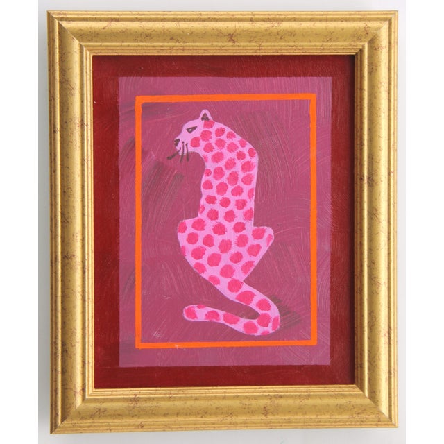 Contemporary Cleo Plowden Tiger and Leopard Minimalism Folk Art Mauve Green Pink Original Oil Paintings - Set of 2 For Sale - Image 3 of 4