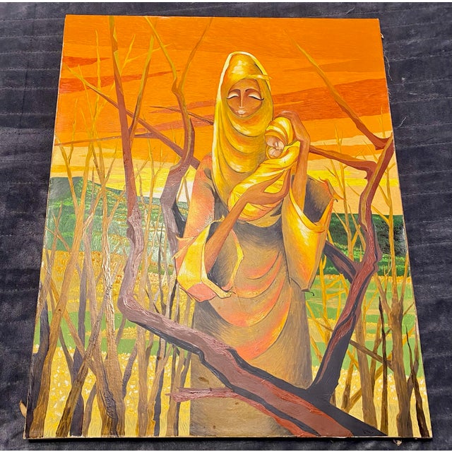1971 "Mother Morning" Madonna & Child Painting by Rhoda Swaffer Earth Tones Tags For Sale - Image 12 of 12