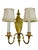 Vintage Pair of Brass & Copper Neoclassical Double-Arm Wall Sconces With Pleated Silk Shades For Sale - Image 4 of 18