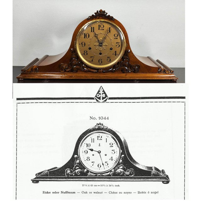 An exquisite and authentic antique Gustav Becker mantel clock, made in Germany in 1936 and equipped with a Westminster...