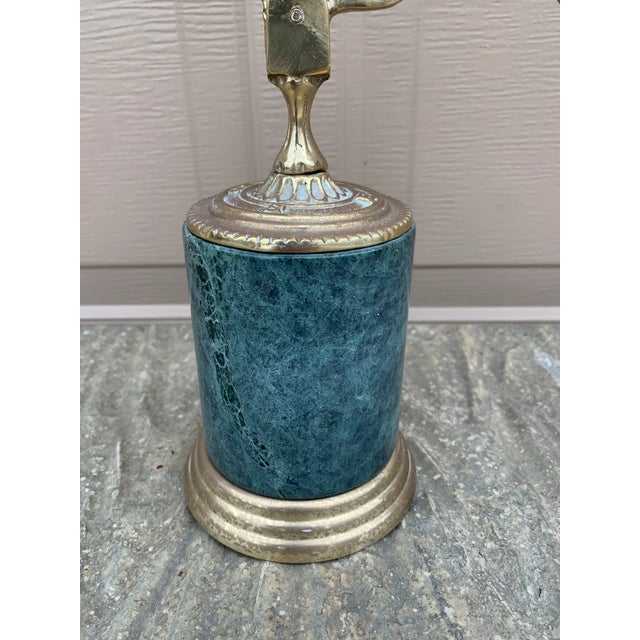 Vintage Neoclassical Brass Armillary Sundial on Green Marble Base For Sale In South Bend - Image 6 of 10