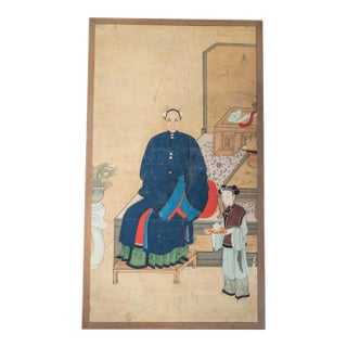 19th Century Large Chinese Ancestor Portrait Painting on Paper For Sale