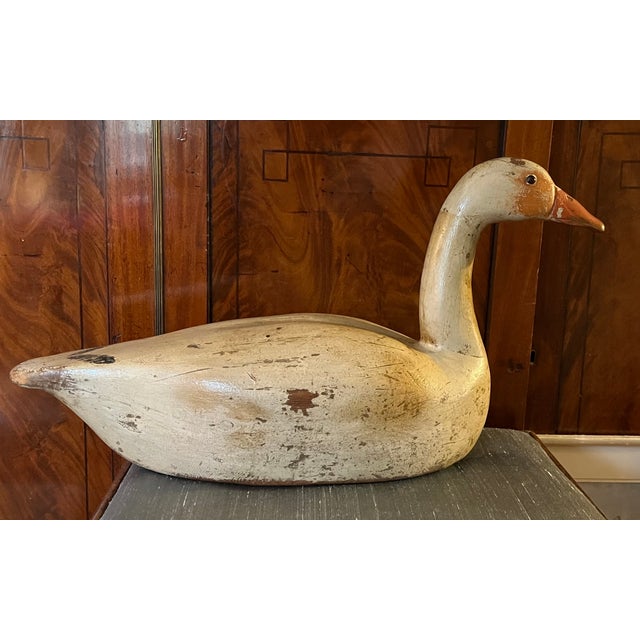 Antique Carved Wood & Paint Decorated Snow Goose Waterfowl Bird Decoy Circa 1920 For Sale - Image 4 of 18