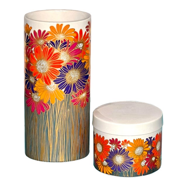 Vintage Mid-Century Modern Flower Vase and a Covered Trinket Dish by Rosamunde Nairac for Rosenthal, Studio-Line - Set of 2 For Sale