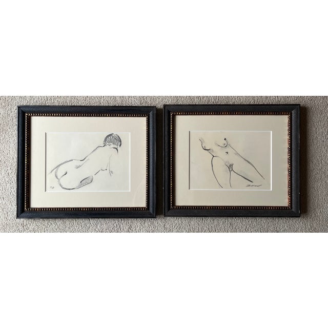 This wonderful pair of custom framed original nude drawings were done by Robert Baranet (1925-2001), in the 1960's in his...