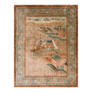 1980s Vintage Scenic Pictorial Chinese Silk & Wool Hand Knotted Rug For Sale
