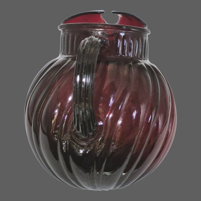 Mid-Century Modern Vintage Anchor Hocking Royal Ruby Red Swirl Tilted Ball Pitcher For Sale - Image 3 of 9