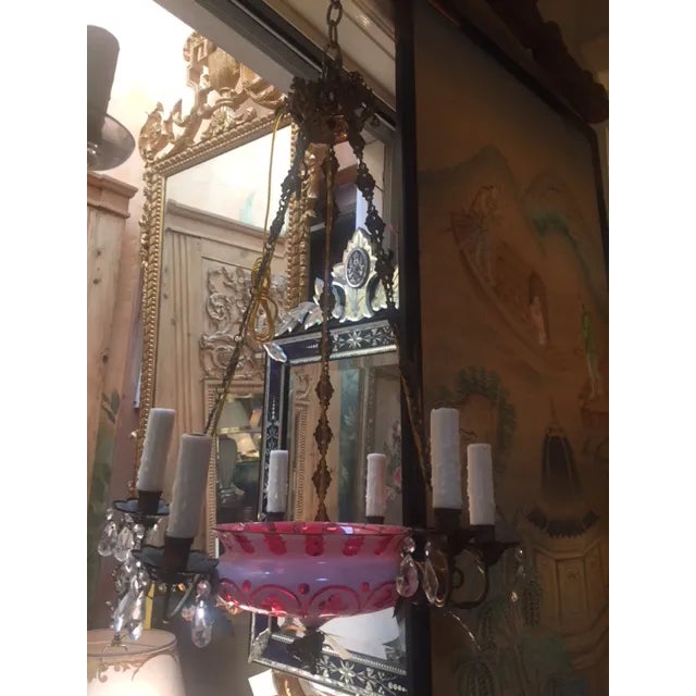 19th Century Red Bohemian Glass Chandelier With Bronze For Sale - Image 4 of 13